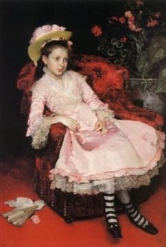 Portrait of a young girl in pink dress Artwork by Raimundo de Madrazo y Garreta