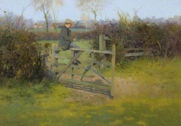 Sitting On A Gate, Bushey Artwork by Thomas Edwin Mostyn