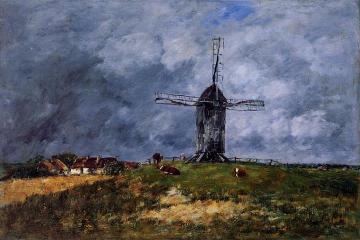 Cayeux, Windmill in the Countryside, Morning Artwork by Eugène-Louis Boudin