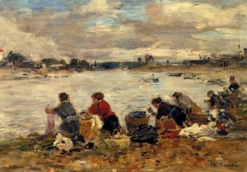 Laundresses on the Banks of the Touques Artwork by Eugène-Louis Boudin