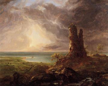 Romantic Landscape with Ruined Tower Artwork by Thomas Cole