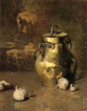 Brass Jar with Onions Artwork by Emil Carlsen