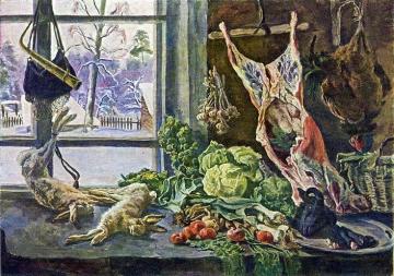 Still Life. Meat, Poultry And Brussels Sprouts At The Window Artwork by Pyotr Konchalovsky