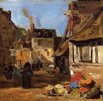 Honfleur, the Saint Catherine Market Place Artwork by Eugène-Louis Boudin