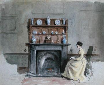 Lady Seated by the Fireplace Artwork by George Goodwin Kilburne