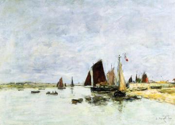Etaples, Boats in Port Artwork by Eugène-Louis Boudin