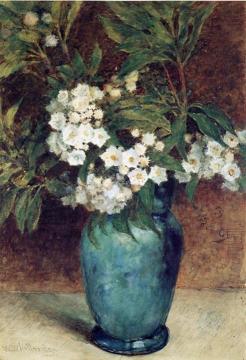 Laurel Blossoms in a Blue Vase Artwork by Thomas Worthington Whittredge