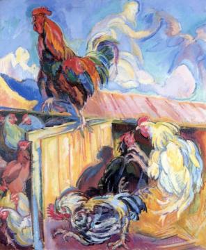 Rooster in Chicken Coop Artwork by Nicolas Tarkhoff