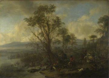 A Stag Hunt Artwork by Philips Wouwermans