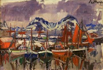 Fishing Boats in the Harbor Artwork by Einar Halvdan Berger