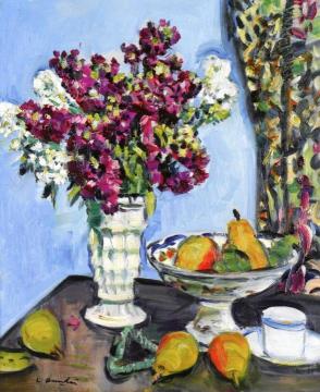 Stocks in a White Vase Artwork by George Leslie Hunter