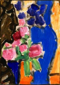 Still LIfe: Flower Still LIfe with Vase and Figure, Semi-Profile Artwork by Alexej Jawlensky