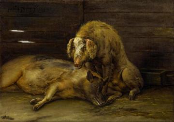 Two Pigs in a Sty Artwork by Paulus Potter
