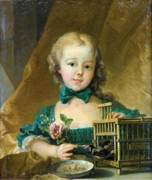 Portrait of Alexandrine Le Normant d'Étiolles, Playing with a Goldfinch Artwork by Francois Boucher