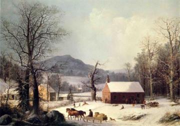 Red School House, Winter Artwork by George Henry Durrie