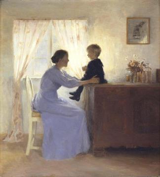 Mother And Child In An Interior Artwork by Peter Ilsted