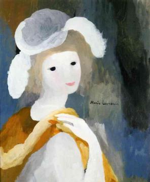 Young Woman with Feathered Hat Artwork by Marie Laurencin