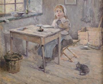 Interior With A Girl And Kitten Artwork by Paul Edmund Graf