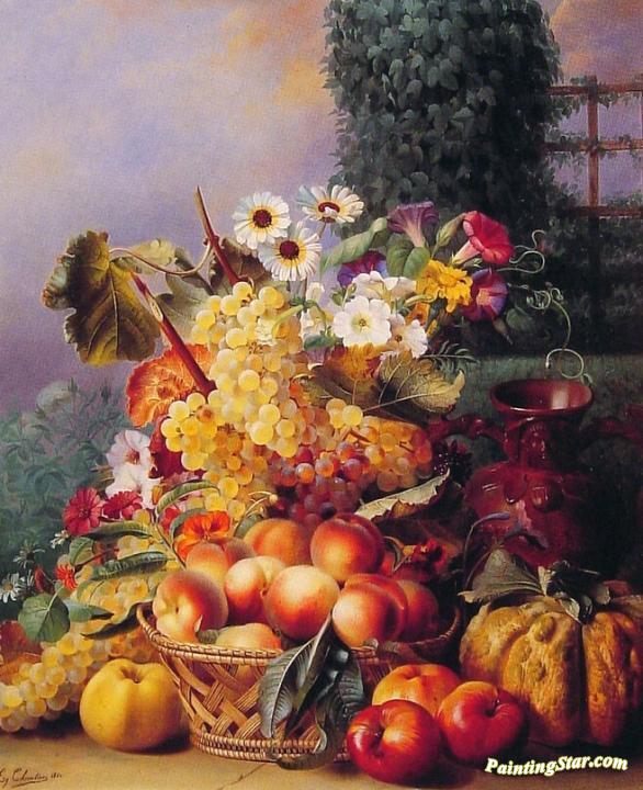 Still Life Of Flowers And Fruits Artwork by Eugene-Adolphe Chevalier