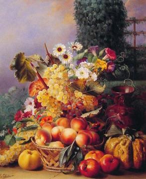 Still Life Of Flowers And Fruits Artwork by Eugene-Adolphe Chevalier