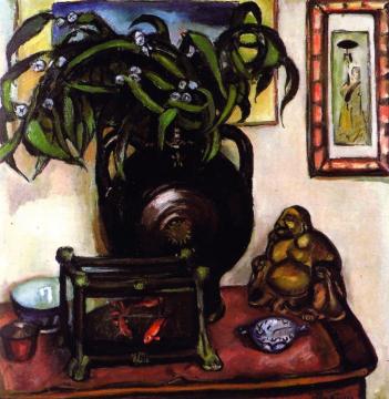 Still LIfe with Buddha and Gold Fish Artwork by Emile-othon Friesz