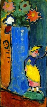 Blue Vase With Small Biedermeier Figure Artwork by Alexej Jawlensky