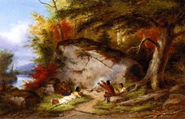 Indian Campfire at Big Rock Artwork by Cornelius Krieghoff