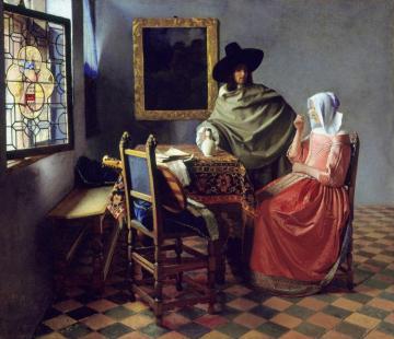 A Lady Drinking And A Gentleman Artwork by Johannes Vermeer