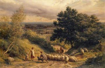 Driving Sheep: A View from Reigate, Surrey Artwork by James Thomas Linnell