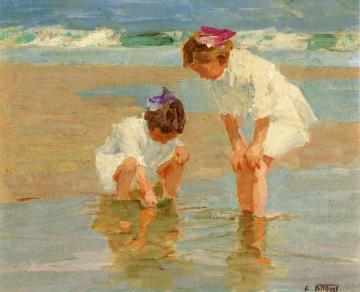 Girls Playing In Surf Artwork by Edward Potthast