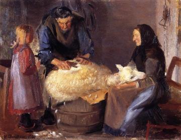Sheep Shearing Artwork by Anna Ancher