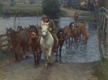 Crossing The Ford Artwork by Sir Alfred James Munnings