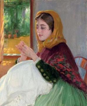 Niña Cosiendo Artwork by Laureano Barrau