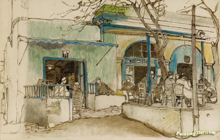 Coffeehouse in Tunisia (Café en Tunisie) Artwork by Léon Cauvy