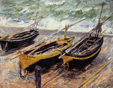 Three Fishing Boats Artwork by Claude Oscar Monet