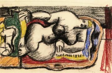 Woman on a Sofa with a Green Bottle Artwork by Charles Edouard Jeanneret