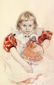 A Young Girl With A Doll Artwork by Carl Larsson