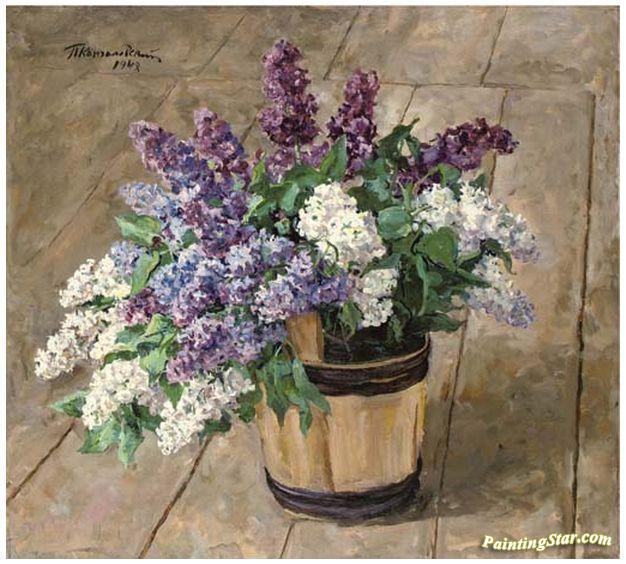 Lilacs in a bucket on the floor Artwork by Pyotr Konchalovsky