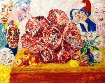 Red Cabbage and Masks Artwork by James Ensor
