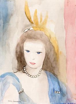 Young Girl With Pearls, In Blue Artwork by Marie Laurencin