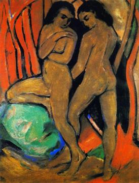 Two Standing Nudes with Green Rock Artwork by Franz Marc