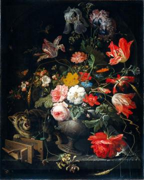 Bouquet With Cat And Mousetrap Artwork by Abraham Mignon