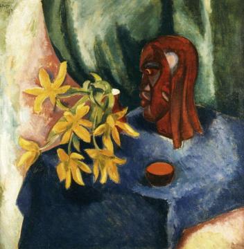 Still Life with Tulips and Sculpture Artwork by Hermann Max Pechstein