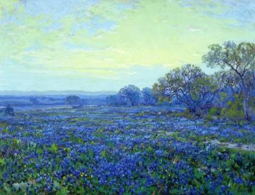 Field of Bluebonnets under Cloudy Sky Artwork by Julian Onderdonk