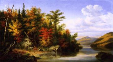 Landscape with Deer and Doe Artwork by Cornelius Krieghoff