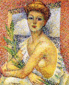 Woman Seated With A Bouquet Of Leaves Artwork by Jean Metzinger