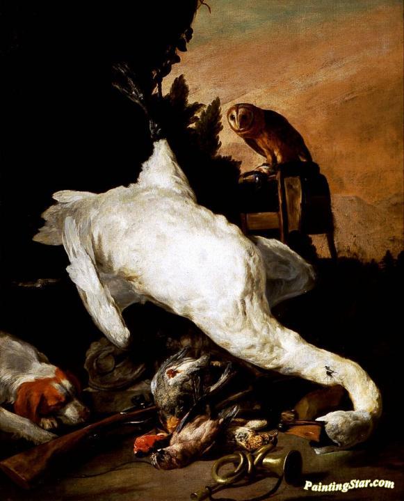 Hunting Still Life with a Swan Artwork by Pieter Boel