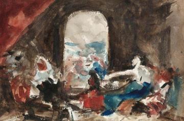 Figures in an Interior Artwork by Hercules Brabazon Brabazon