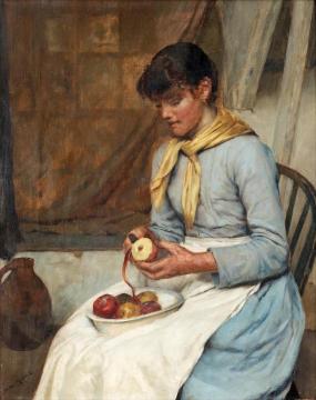 Young woman peeling apples Artwork by Edwin Harris