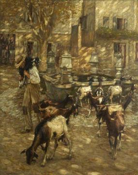 Goats at a Fountain Artwork by Henry la Thangue